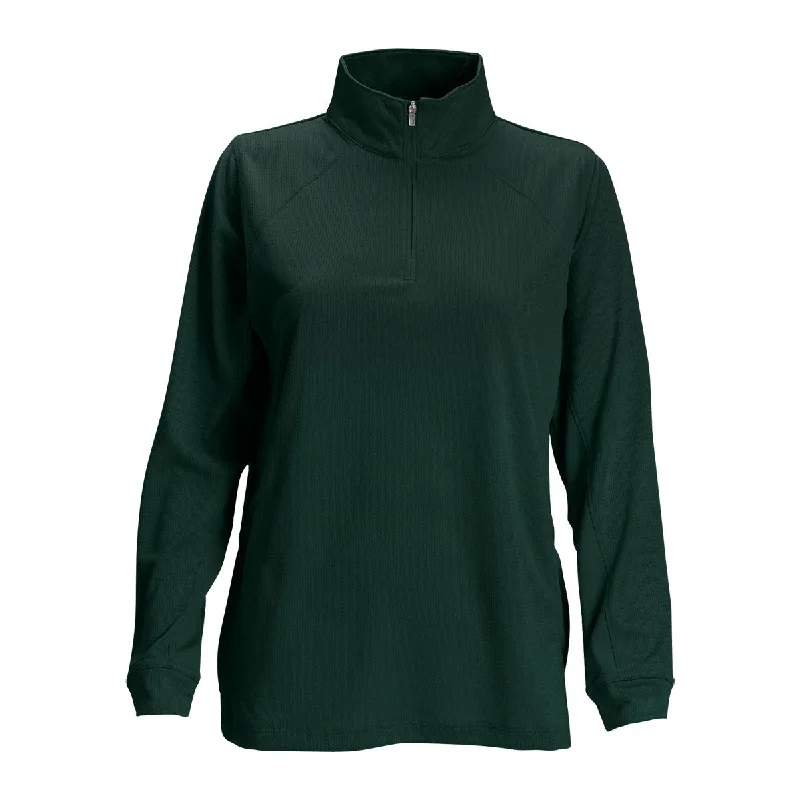 Vansport Women's Dark Forest Mesh 1/4-Zip Tech Pullover Bishop Sleeve Elegant