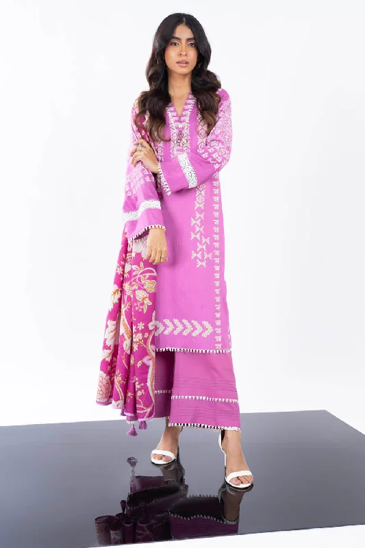 3 Pc Printed Cross Slub Viscose Suit With Herringbone Shawl Stylish Long Shawl Wrap