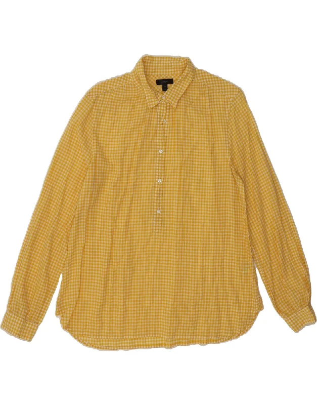 J. CREW Womens Pullover Shirt US 12 Large Yellow Gingham Cotton Short Sleeve Top