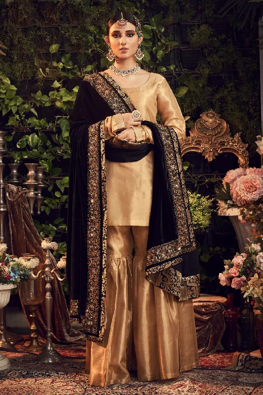 Oxidised Gold Garara Set With Velvet Dupatta Shawl Comfortable Silk Shawl