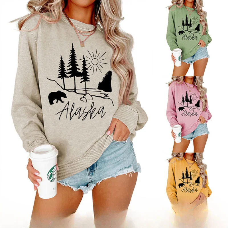 Wholesale Teddy Bear Printed Pullover Long Sleeved Casual Cotton Hoodies Notched Neck Pullover