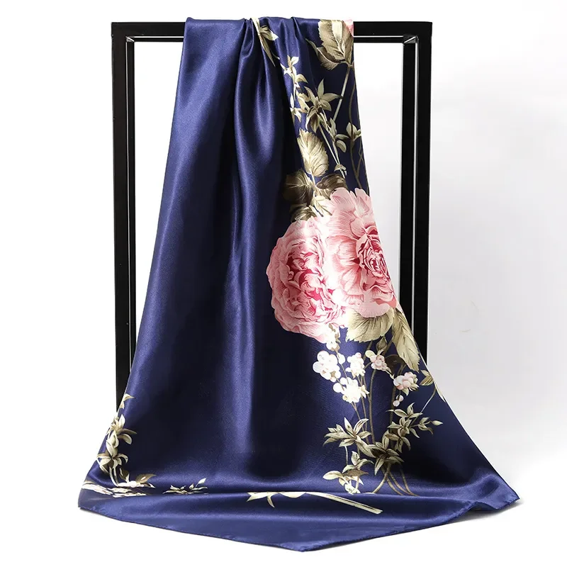 (Buy 1 Get 1) 90*90Cm Women'S Fashion Floral Print Imitation Silk Scarf Scarf Shawl Cozy Wool Shawl Scarf