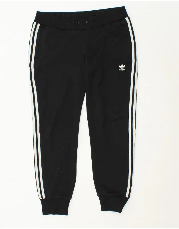 ADIDAS Womens Tracksuit Trousers Joggers EU 44 XL  Black Polyester Cropped Trousers Casual Linen