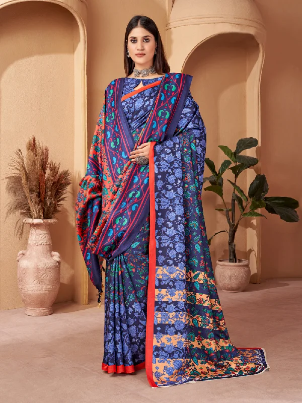 Sonakshi Women's Multicolor Digital Printed Pashmina Saree with Shawl Stylish Cashmere Shawl Wrap