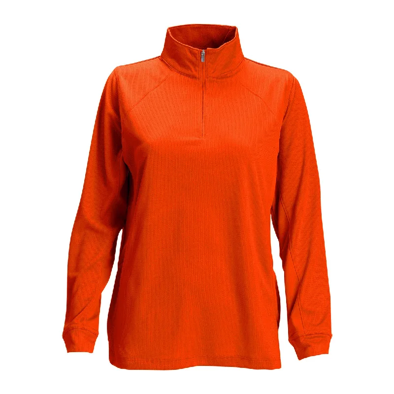 Vansport Women's Orange Mesh 1/4-Zip Tech Pullover Cap Sleeve Casual