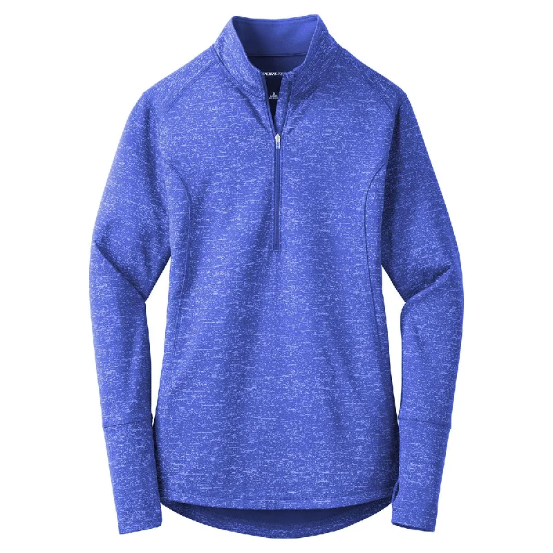 Sport-Tek Women's True Royal Sport-Wick Stretch Reflective Heather 1/2-Zip Pullover Soft Wool Sweater