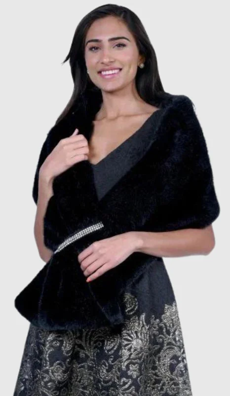 Black Faux Fur Shawl Warm Cashmere Shawl Scarf