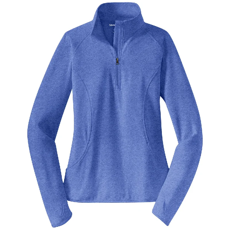 Sport-Tek Women's True Royal Heather Sport-Wick Stretch 1/4-Zip Pullover Notched Neck Pullover