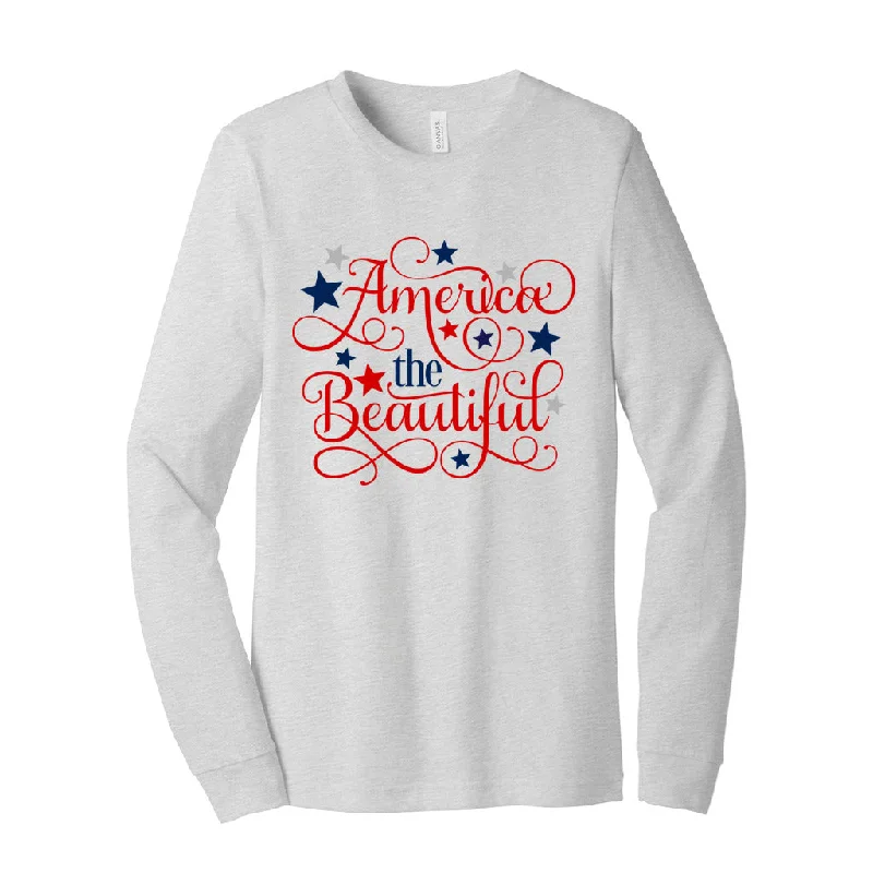 America the Beautiful Ladies' Jersey Long-Sleeved Tee Solid Print Embellished