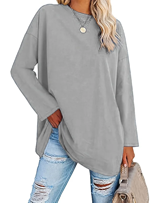 Casual Long Sleeve Crew Neck T-Shirt - Basic Loose Solid Tee for Everyday Wear Casual Formal Business