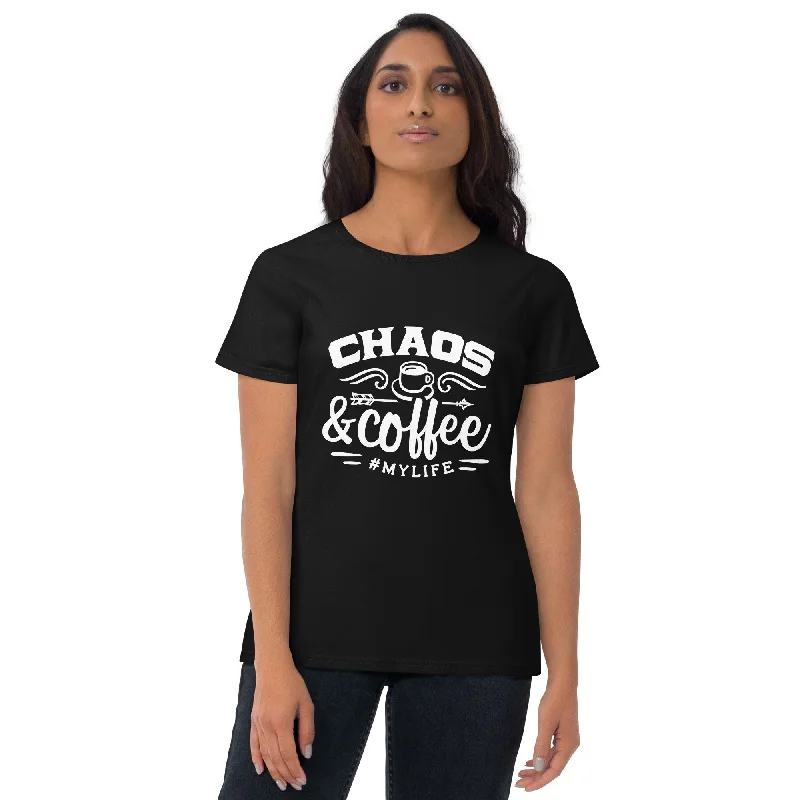 Chaos & Coffee My Life Women's Short Sleeve T-Shirt Knit Fabric Woven Fabric Fleece Fabric