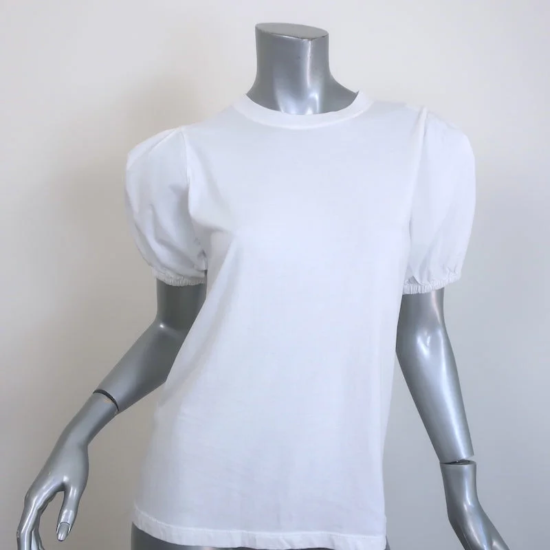 Derek Lam 10 Crosby Eva Puff Sleeve Tee White Cotton Size Small Houndstooth Herringbone Solid