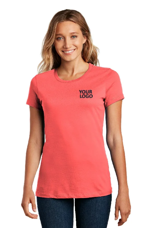 District Made Ladies Perfect Weight Crew Tee's, Coral Terry Blend Velvet Blend Canvas Blend