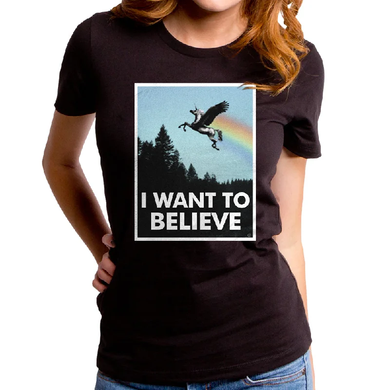 Believe Unicorn  Women's T-Shirt Mesh Canvas Denim