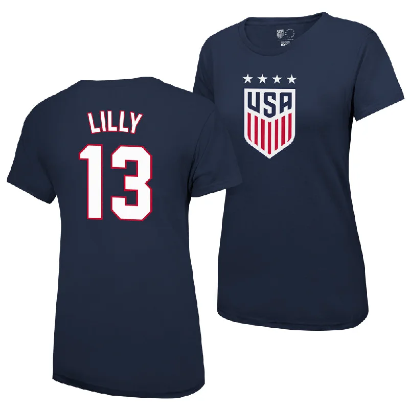 Kristine Lilly 1999 USWNT Women's 4 Star T-Shirt Front Pockets Side Pockets Patch Pockets