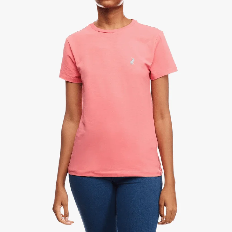 Polo Womens Basic Crew Short Sleeve Tee Coral Notch Collar Peter Pan Collar Cowl Neck