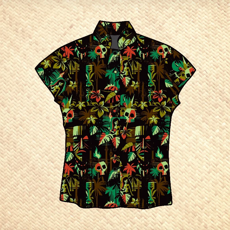 PRE ORDER, 'Dark Expedition Dawn' Classic Aloha Button Up-Shirt - Womens Chenille Brocade Lace