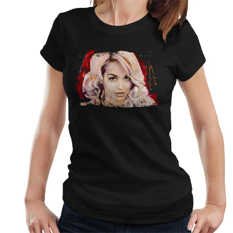 Sidney Maurer Original Portrait Of Rita Ora Pink Hair Women's T-Shirt Striped Floral Plaid