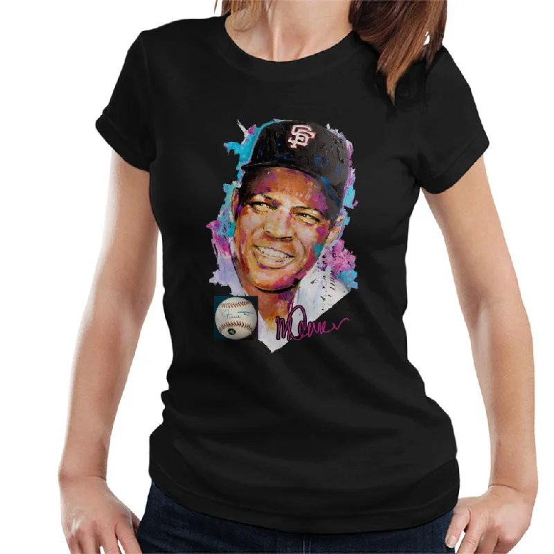 Sidney Maurer Original Portrait Of Willie Mays Women's T-Shirt Cotton Fabric Linen Fabric Terry Fabric