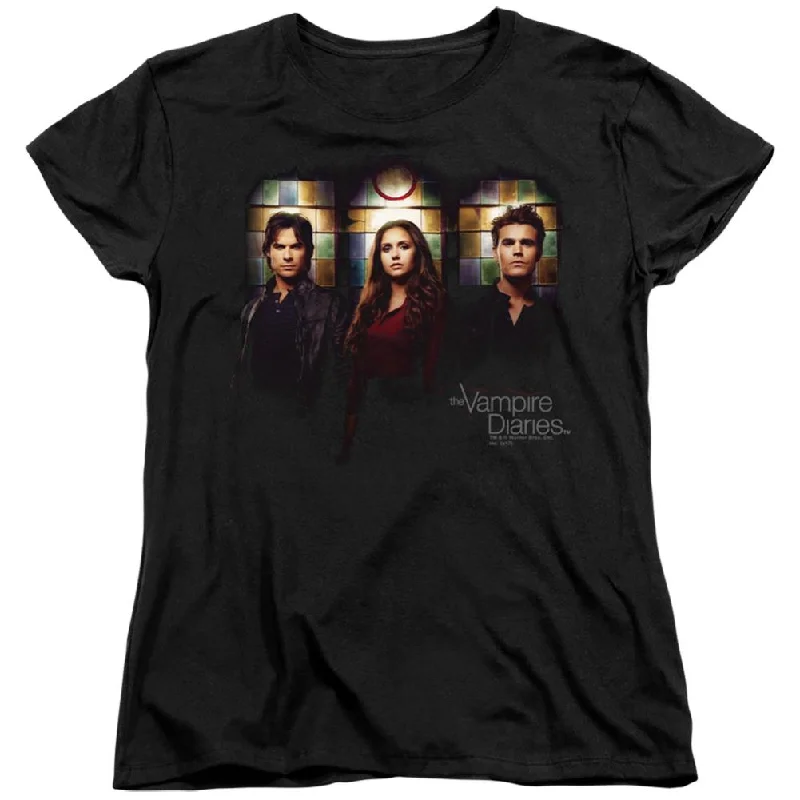 The Vampire Diaries Stained Windows Women's 18/1 Cotton Short-Sleeve T-Shirt Striped Floral Plaid