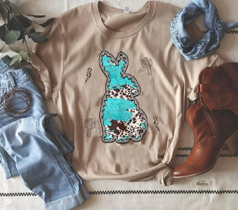 Turquoise Rabbit Tee Striped Floral Plaid