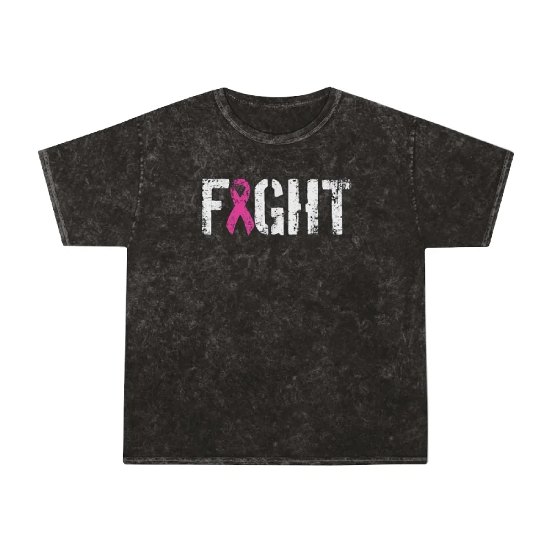 Unisex Mineral Wash T-Shirt - "Fight" Breast Cancer Awareness Iron Safe Non-Iron Wrinkle Free