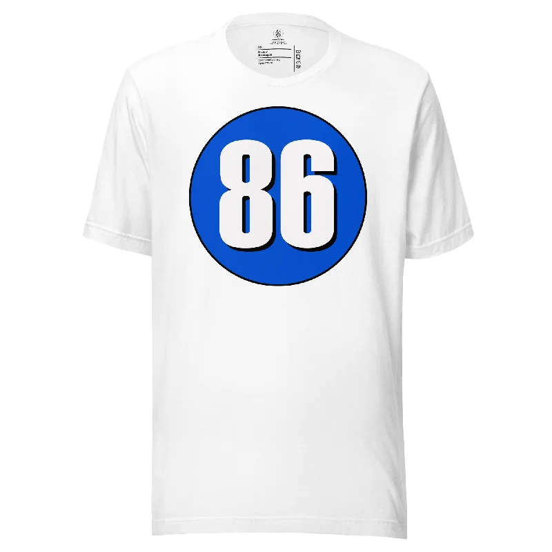 Unisex t-shirt: White on Periwinkle 86 Basic T-Shirt Crew Neck Short Sleeve