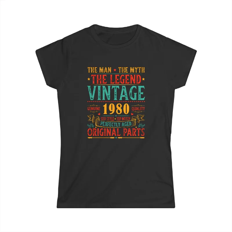 Vintage 1980 T Shirts for Women Retro Funny 1980 Birthday Womens Shirts Print Jacquard Patchwork