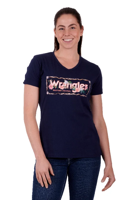 Wrangler Ladies Iris S/S Tee - Navy - X3S2598767 Mesh Fabric Canvas Fabric Denim Fabric