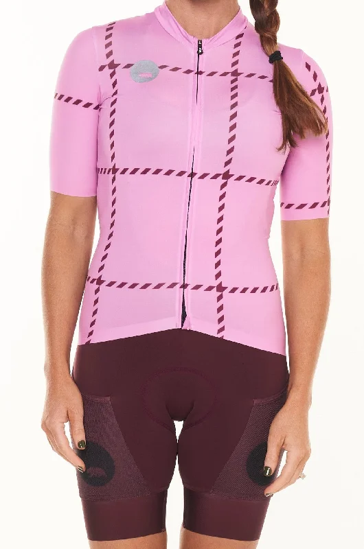 women's ROAM premium cycling jersey  - pink + mulberry Comfortable Jersey Tee