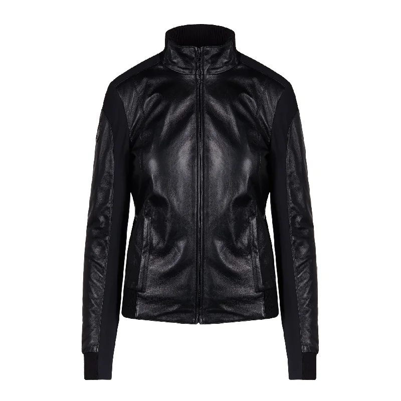 Cavalleria Toscana Leather & Jersey Bomber Geometric Jersey Top