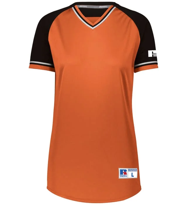 Russell Burnt Orange/Black/White Ladies Classic V-Neck Softball Jersey Business Jersey Tee