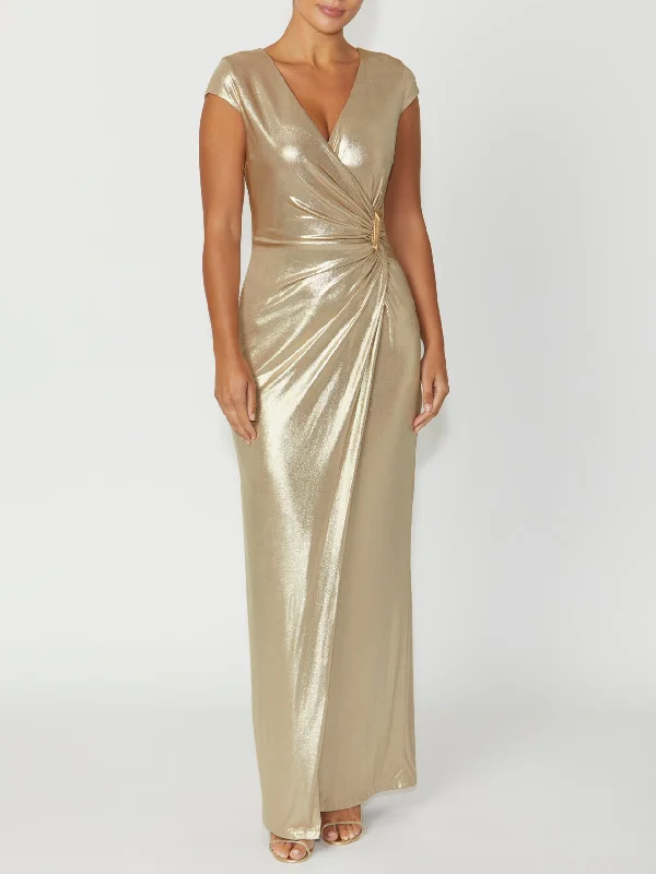 Myrah Gold Jersey Gown Travel Jersey Tee